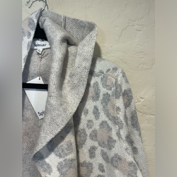 SPLENDID Cheetah Leopard Cardigan Sweater Hooded - Picture 3 of 11